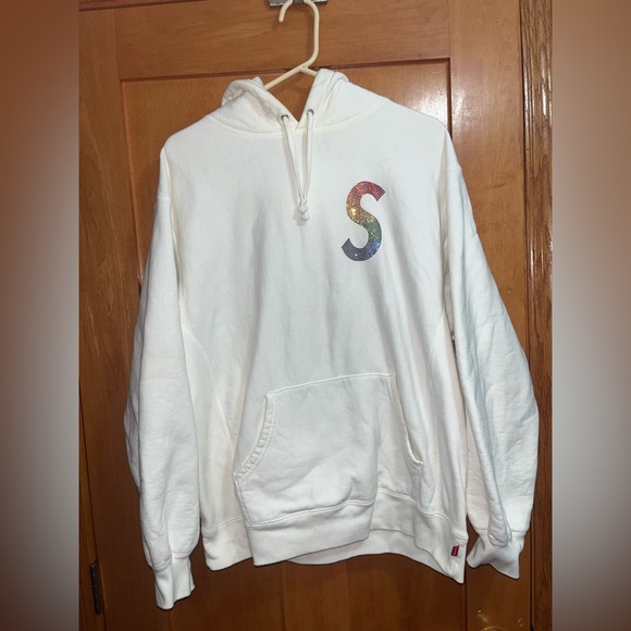 Supreme x Swarovski S Logo Sweatshirt Hoodie Cream Size Medium pullover